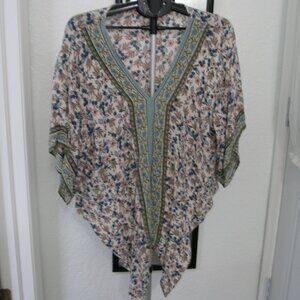 Sky and Sand Floral Short Sleeve V Neck Boho Tunic ties at the waist Size Med